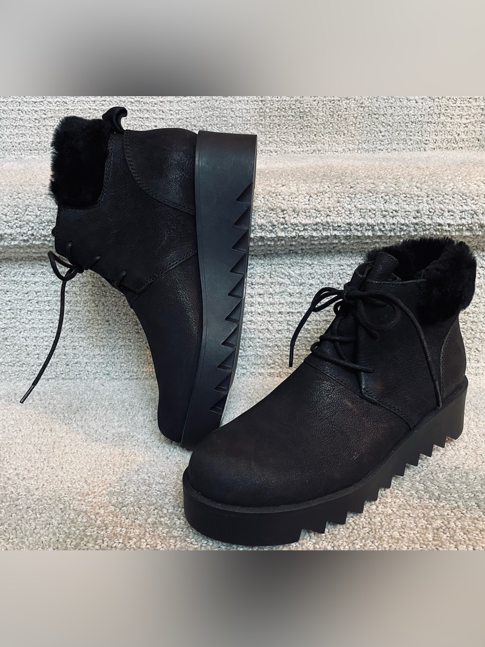NWT Eileen Fisher Kenille Shearling Trim Wedge Bootie Black Size 6 Winter
